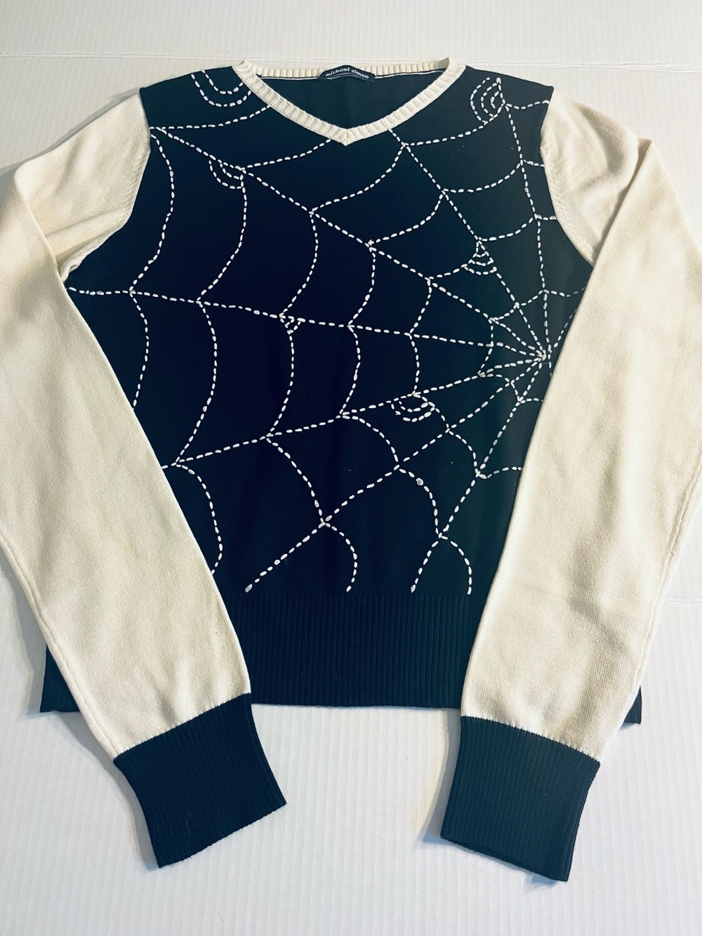 Michael Simon Spiderweb V-Neck Knit Sweater